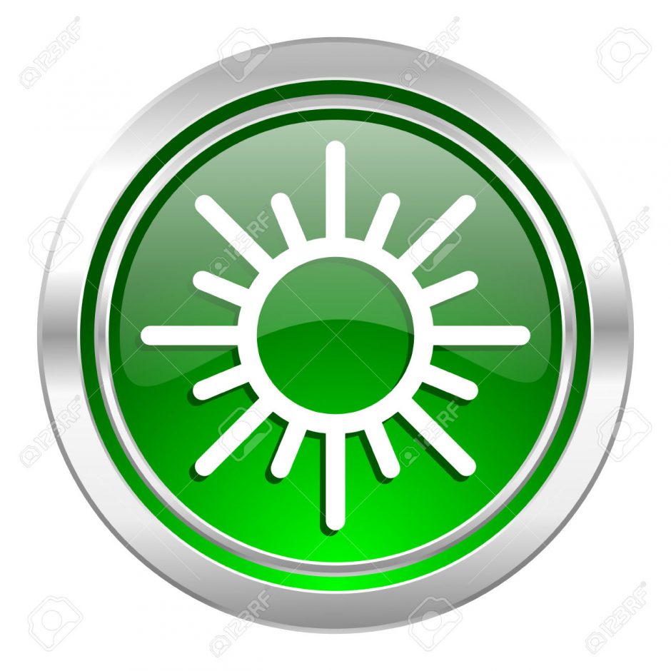 sun icon, green button, waether forecast sign